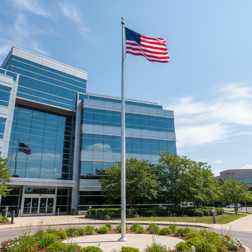 20ft commercial aluminum flagpole in front of commercial building