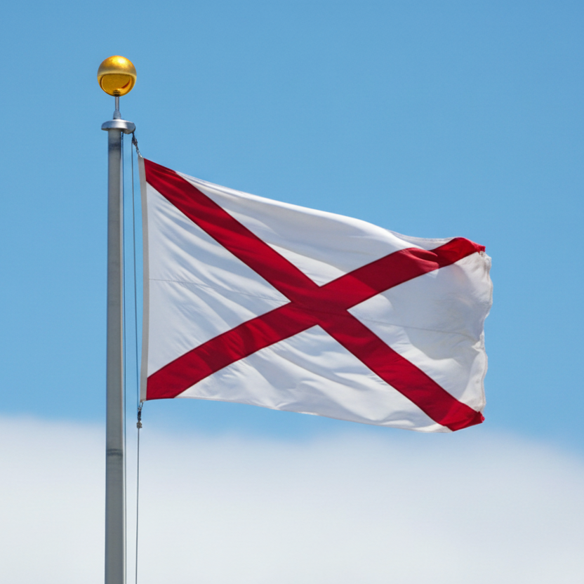 Alabama Flag, flying on flagpole