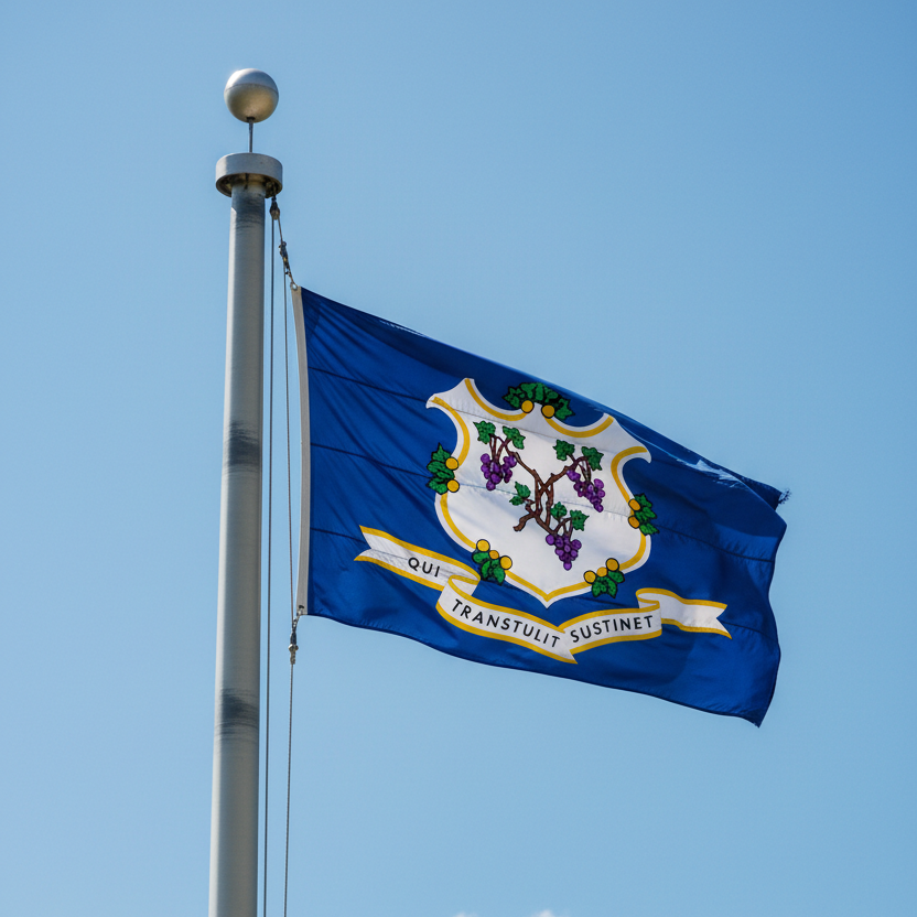 Connecticut flag on flagpole