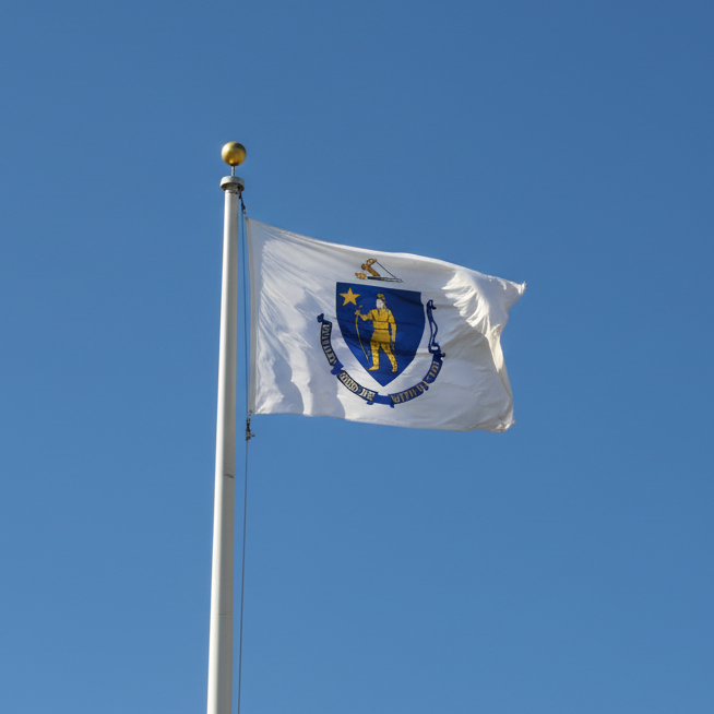 massachusetts flag on flagpole 