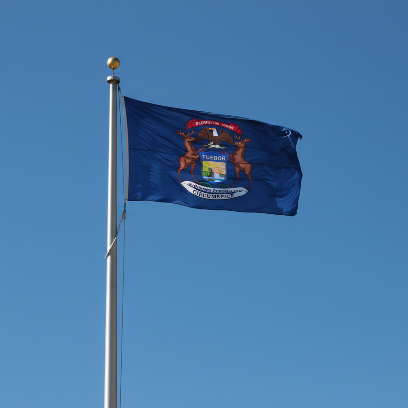 michigan flag on flagpole 