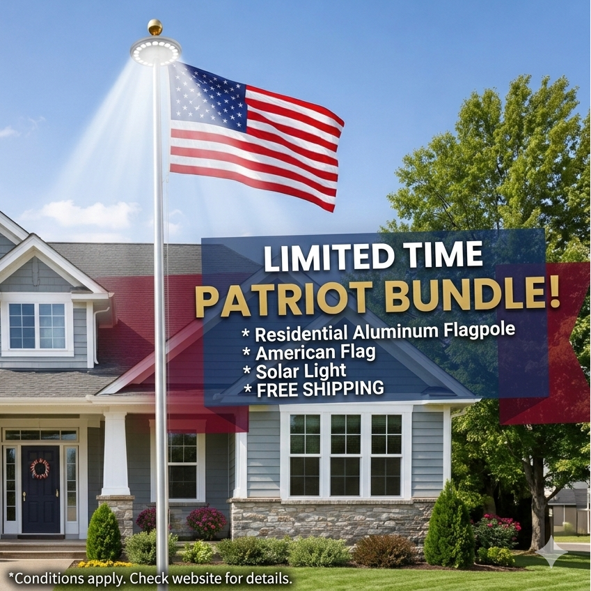 Patriot Bundle - Flagpole, Flag, Solar Light