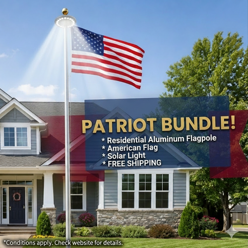 Patriot Bundle - Flagpole, Flag, Solar Light