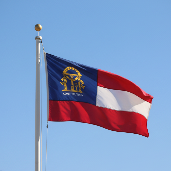 state of Georgia flag on flagpole