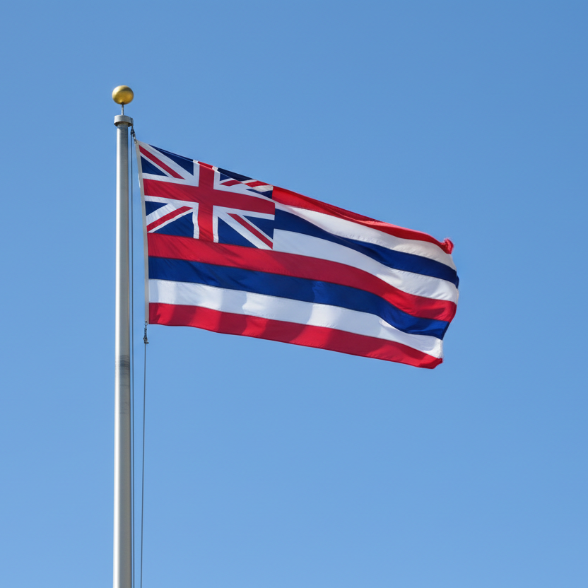State of Hawaii flag on flagpole