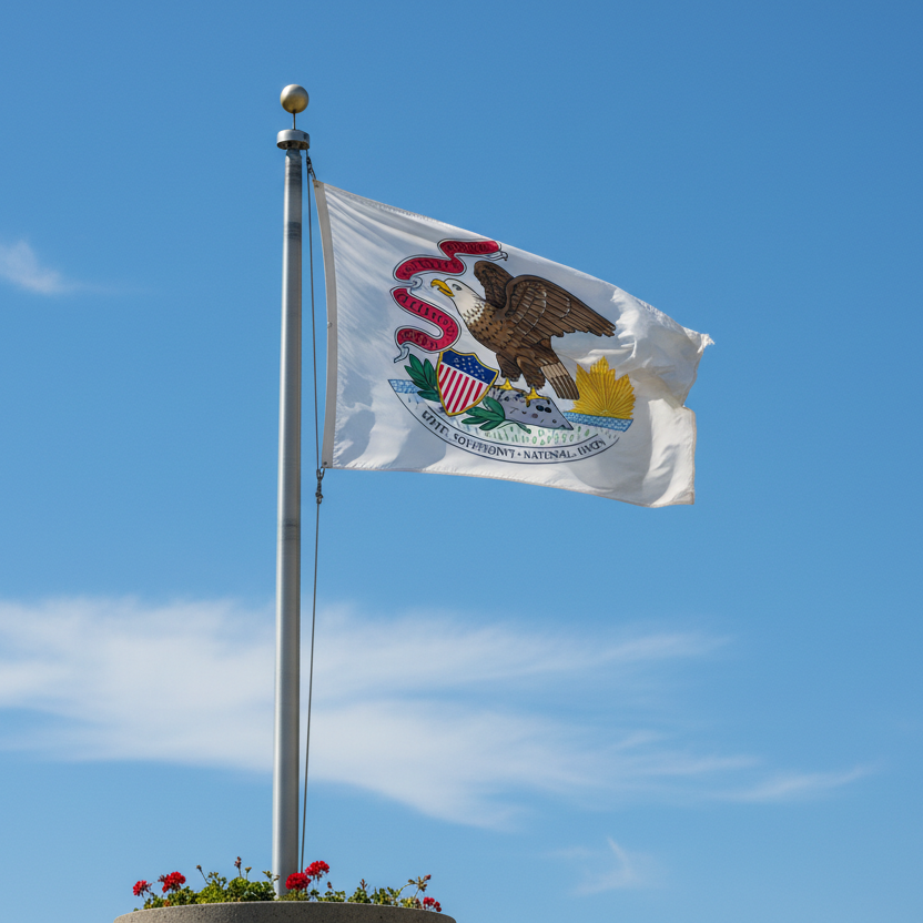 state of illinois flag on flagpole