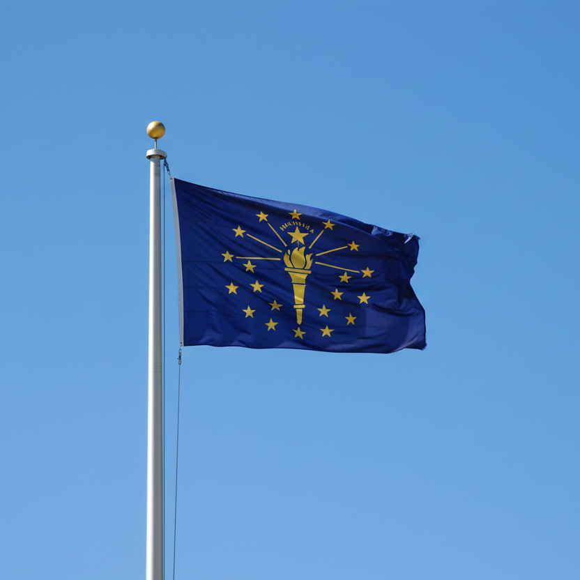 state of indiana flag on flagpole