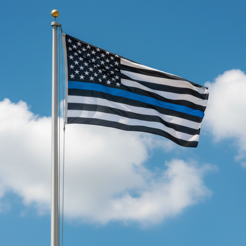Thin Blue Line Flag on Flagpole